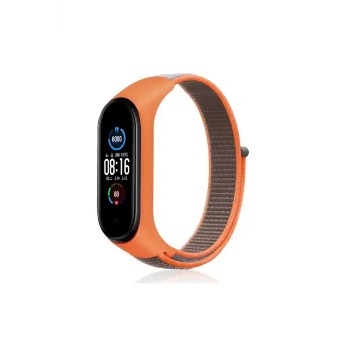 ieg™  Xiaomi Mi Band 4 Hasırlı Cırtcırtlı Kordon - Turuncu-Gri