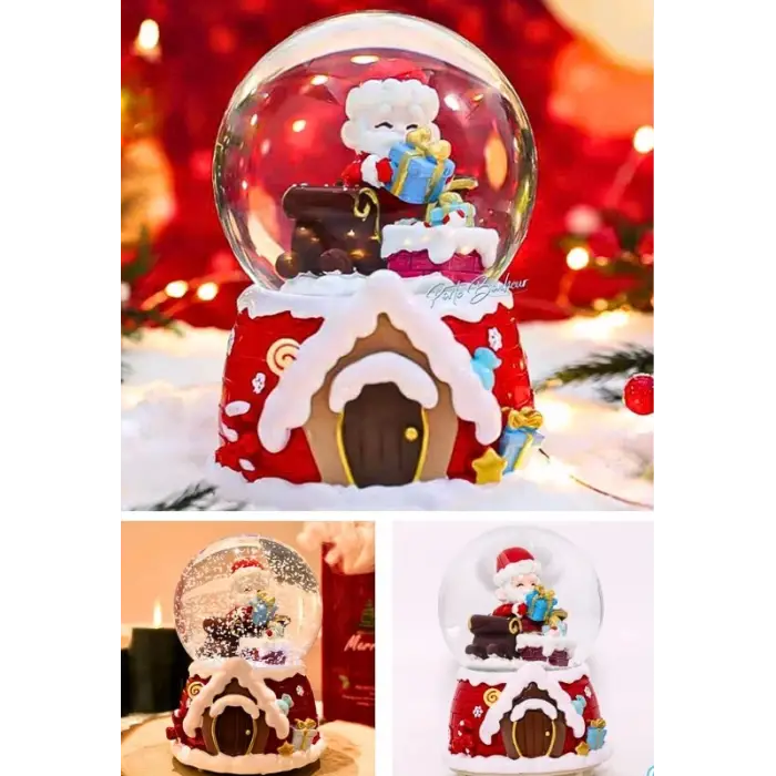 Yılbaşı 2025 Noel Baba Hediyeleri 13 cm Orta Boy Işıklı Müzikli Kar Küresi 59B