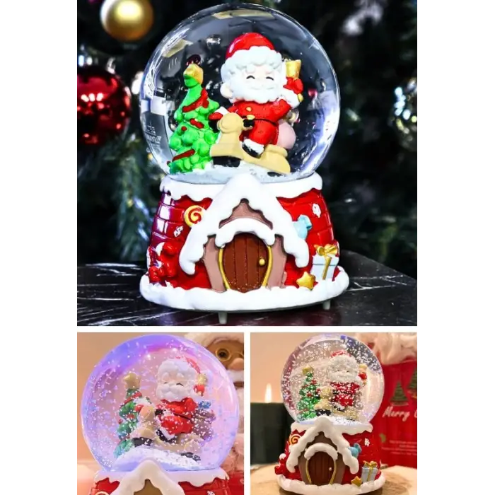 Yılbaşı 2025 Noel Baba Temalı 13 cm Orta Boy Işıklı Müzikli Kar Küresi 59A