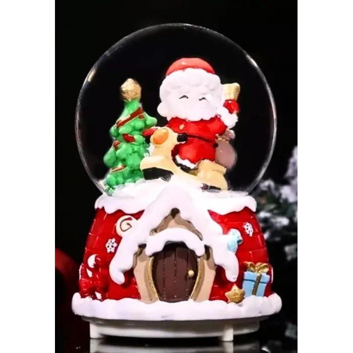 Yılbaşı 2025 Noel Baba Temalı 13 cm Orta Boy Işıklı Müzikli Kar Küresi 59A