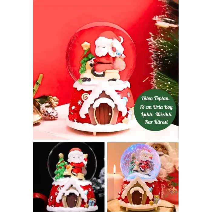 Yılbaşı 2025 Noel Baba Temalı 13 cm Orta Boy Işıklı Müzikli Kar Küresi 59A