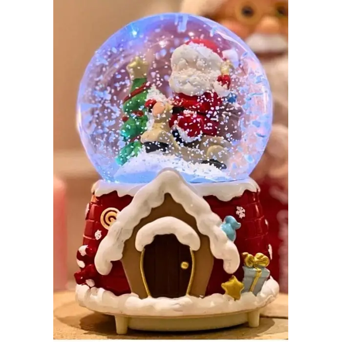 Yılbaşı 2025 Noel Baba Temalı 13 cm Orta Boy Işıklı Müzikli Kar Küresi 59A