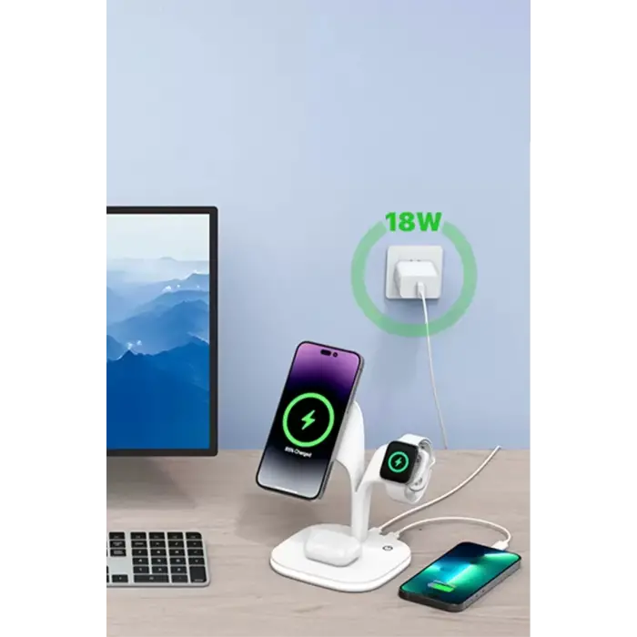 ieg™  YM-UD22 Kablosuz Şarj Masaüstü Set - Beyaz