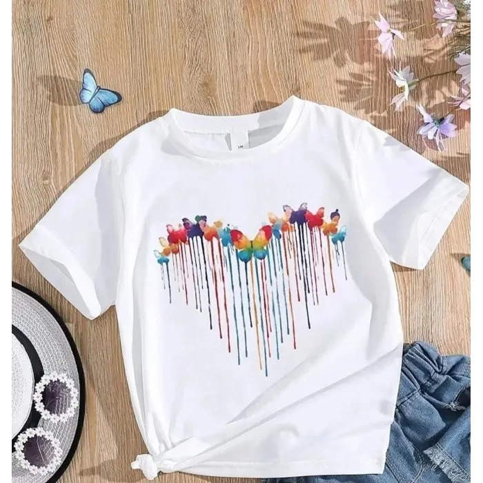 iegiyim™ Çocuk Unisex Baskılı T-Shirt - Beyaz
