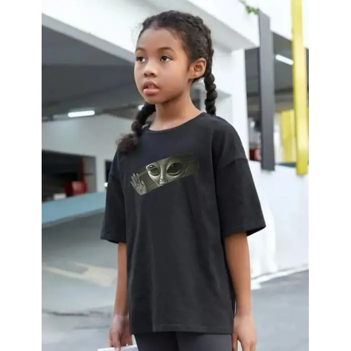 iegiyim™ Çocuk Unisex Baskılı T-Shirt - Siyah