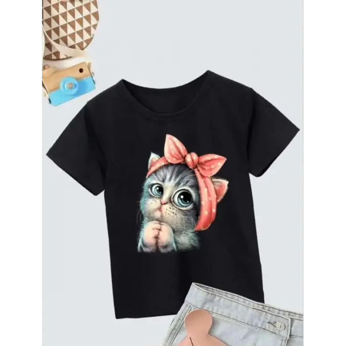 iegiyim™ Çocuk Unisex Baskılı T-Shirt - Siyah