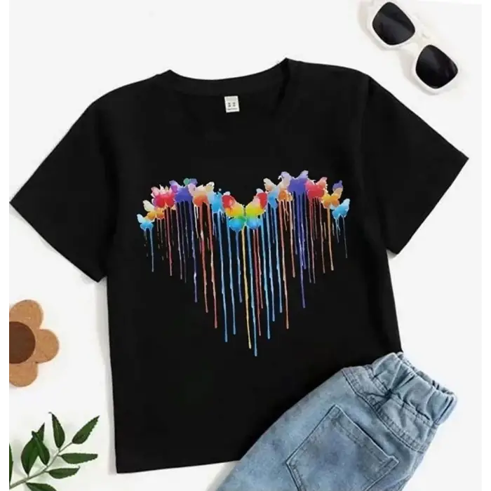 iegiyim™ Çocuk Unisex Baskılı T-Shirt - Siyah