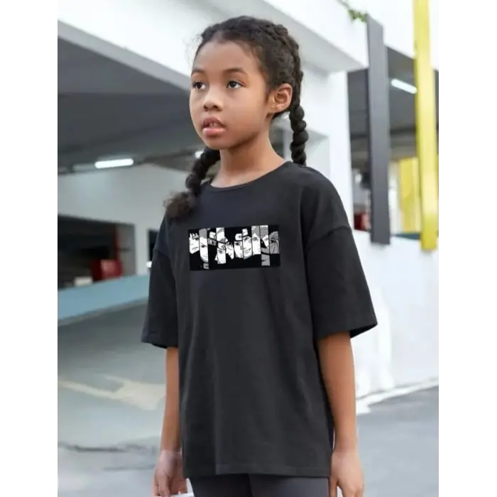 iegiyim™ Çocuk Unisex Baskılı T-Shirt - Siyah