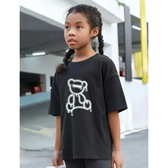 iegiyim™ Çocuk Unisex Baskılı T-Shirt - Siyah
