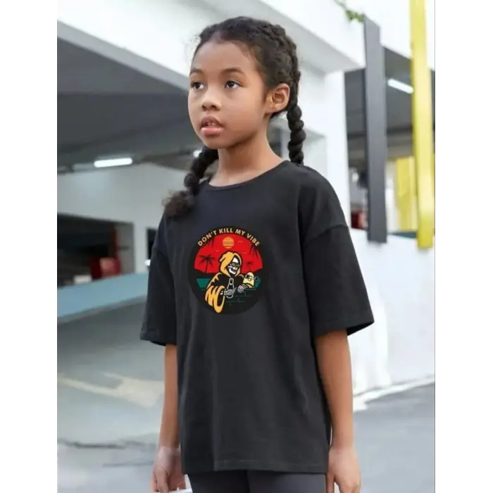 iegiyim™ Çocuk Unisex Baskılı T-Shirt - Siyah