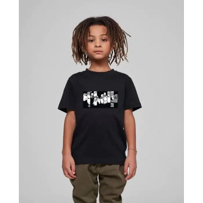 iegiyim™ Çocuk Unisex Baskılı T-Shirt - Siyah
