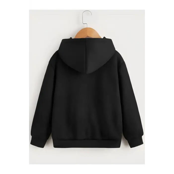 iegiyim™ Çocuk Unisex Kapüşonlu Tatlı Kedi Baskılı Sweatshirt - Siyah