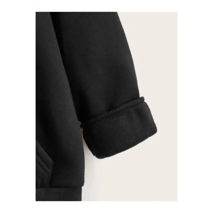 iegiyim™ Çocuk Unisex Kapüşonlu Tatlı Kedi Baskılı Sweatshirt - Siyah