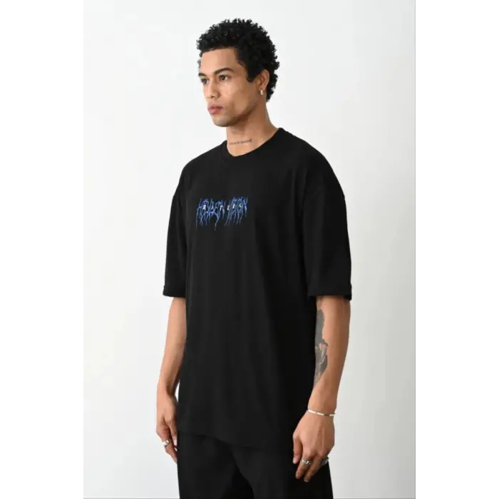 iegiyim™ Erkek Baskılı Oversize  Kısa kol T-Shirt - Siyah