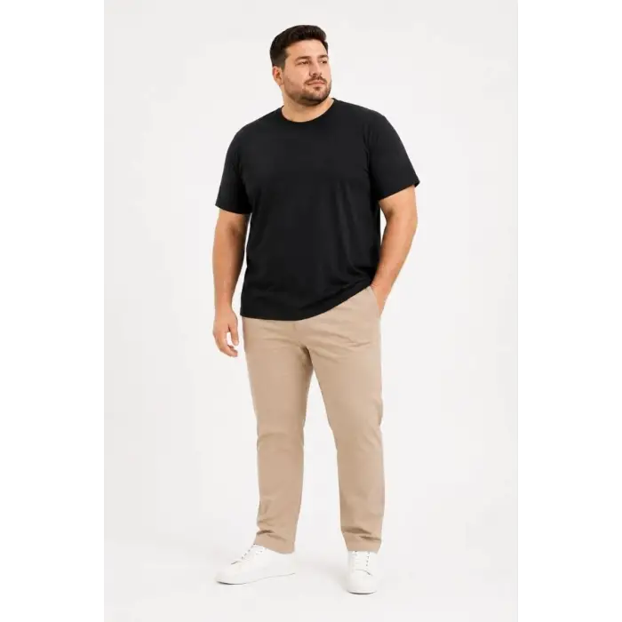 iegiyim™ Erkek Battal Big Size Basic Tişört Bisiklet Yaka Rahat Kalıp T-Shirt - Siyah