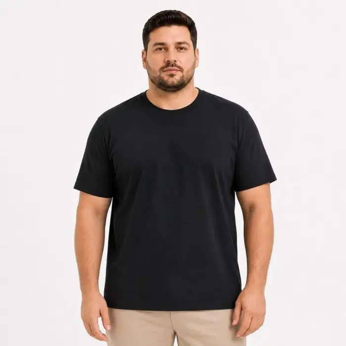 iegiyim™ Erkek Battal Big Size Basic Tişört Bisiklet Yaka Rahat Kalıp T-Shirt - Siyah