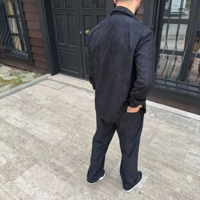 iegiyim™ Erkek Fitilli Kadife Cepli Buggy Pantolon Oversize Rahat Kalıp - Siyah
