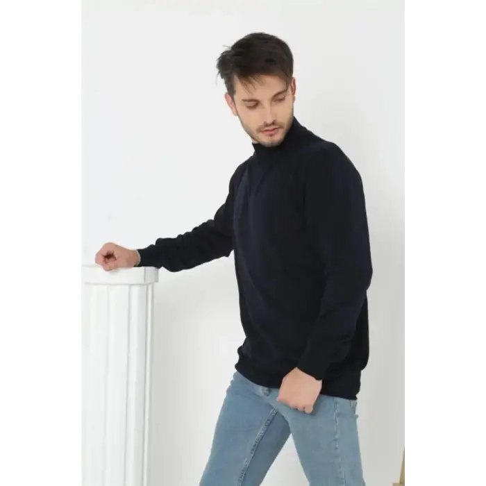 iegiyim™ Erkek Yarım Balıkçı Yaka Triko Kazak - Lacivert