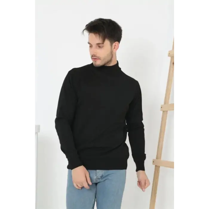 iegiyim™ Erkek Yarım Balıkçı Yaka Triko Kazak - Siyah