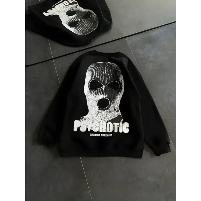 iegiyim™ Kadın 3 iplik Kışlık Bisiklet Yaka Baskılı SweatShirt - Siyah