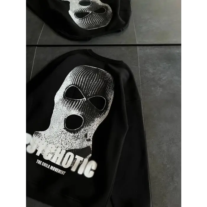 iegiyim™ Kadın 3 iplik Kışlık Bisiklet Yaka Baskılı SweatShirt - Siyah