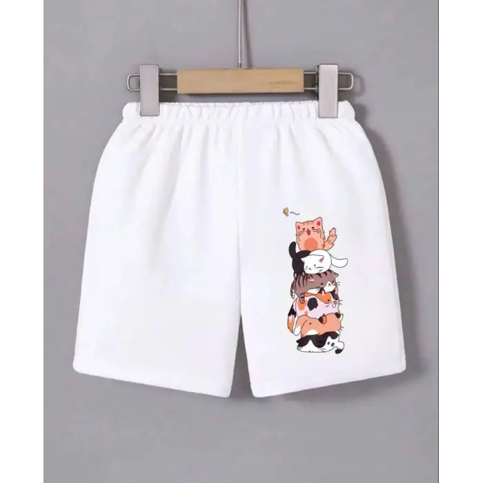 iegiyim™ Kadın Beli Lastikli Baskılı Mini Şort - Beyaz