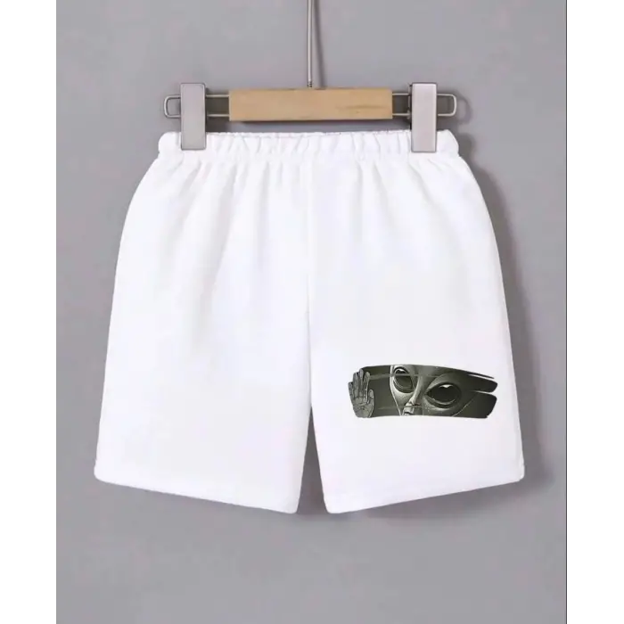 iegiyim™ Kadın Beli Lastikli Baskılı Mini Şort - Beyaz