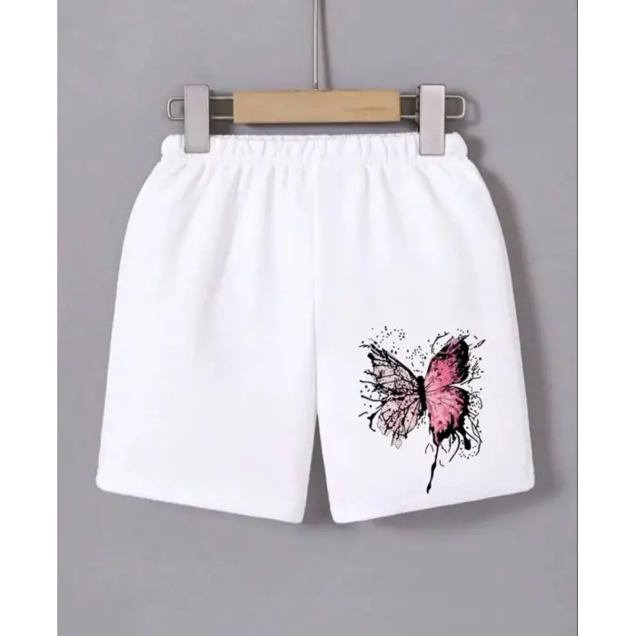 iegiyim™ Kadın Beli Lastikli Baskılı Mini Şort - Beyaz