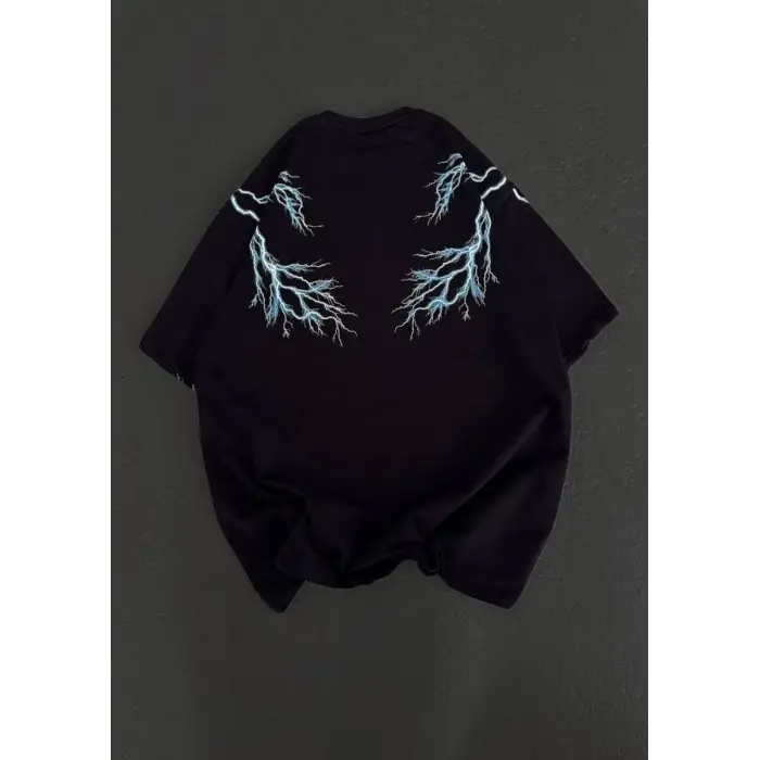 iegiyim™ Kadın Bisiklet Yaka Baskılı  Kısa kol Oversize T-Shirt - Siyah