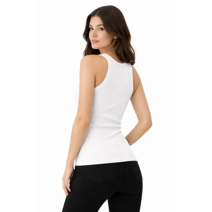 iegiyim™ Kadın Fitilli Likralı Kaşkorse Atlet Vücuda Oturan Basic Şıklık - Beyaz