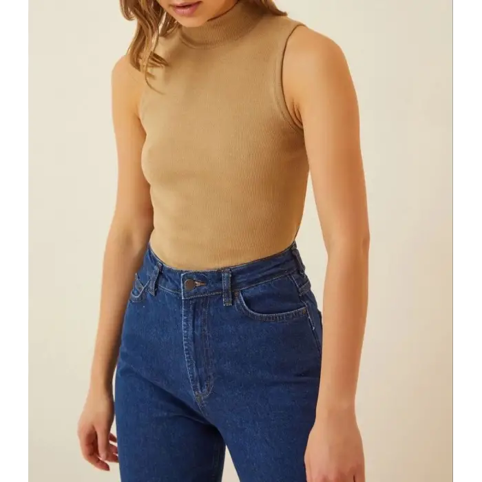 iegiyim™ Kadın Full Likralı Fitilli Kaşkorse Body - Camel