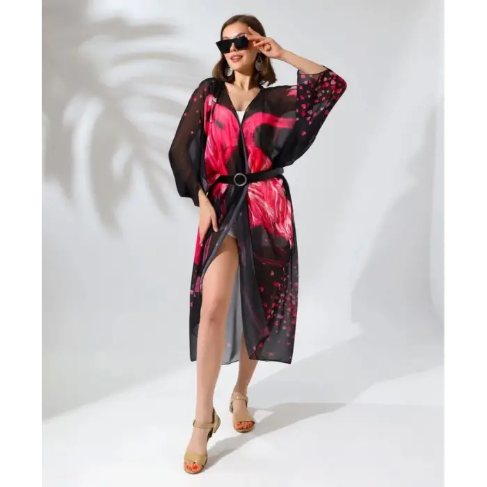 iegiyim™ Kadın Rahat Kesim Şifon Kimono - Siyah