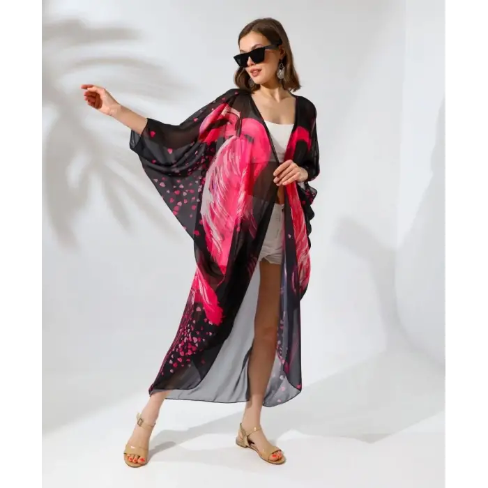 iegiyim™ Kadın Rahat Kesim Şifon Kimono - Siyah