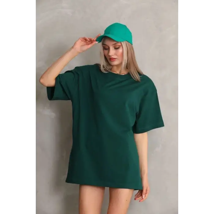 iegiyim™ Kadın Regular Fit Tişört Bisiklet Yaka Yazlık Kısa Kol Basıc T-Shirt - Yeşil