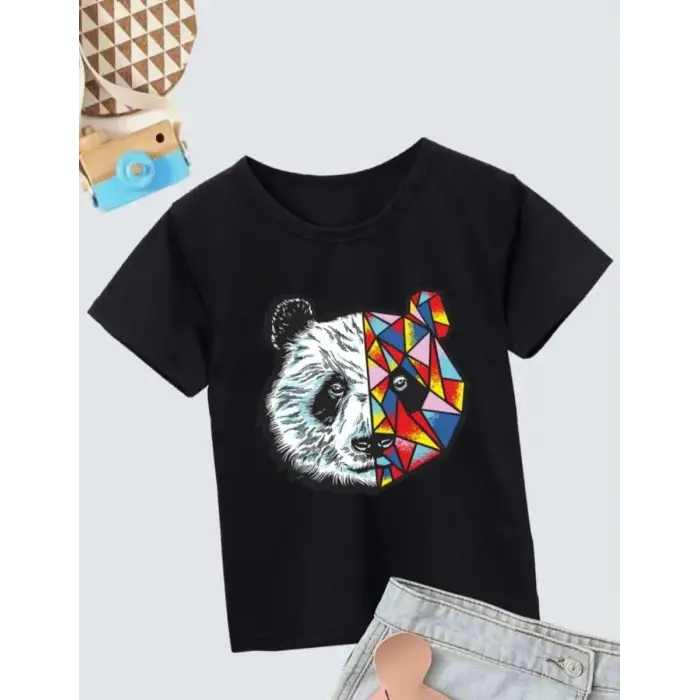 iegiyim™ Unisex Çocuk Baskılı T-Shirt - Siyah
