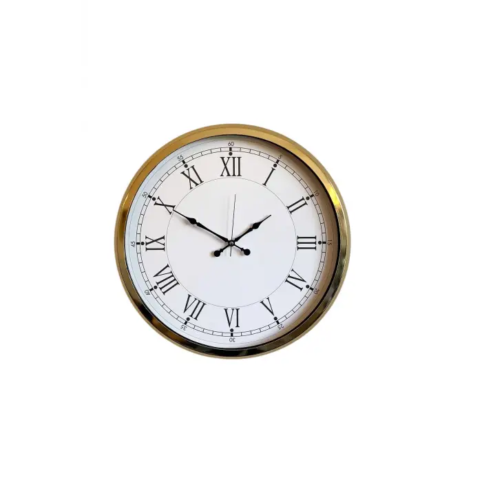 İhtişamlı Gold 52 Cm Metal Roma Rakamlı Lüks Duvar Saati
