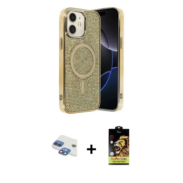 iPhone 11 Kılıf Eksen Çizgi - Siyah Buffer Cam Ekran Koruyucu + Pers Alüminyum Kamera Lens - GI