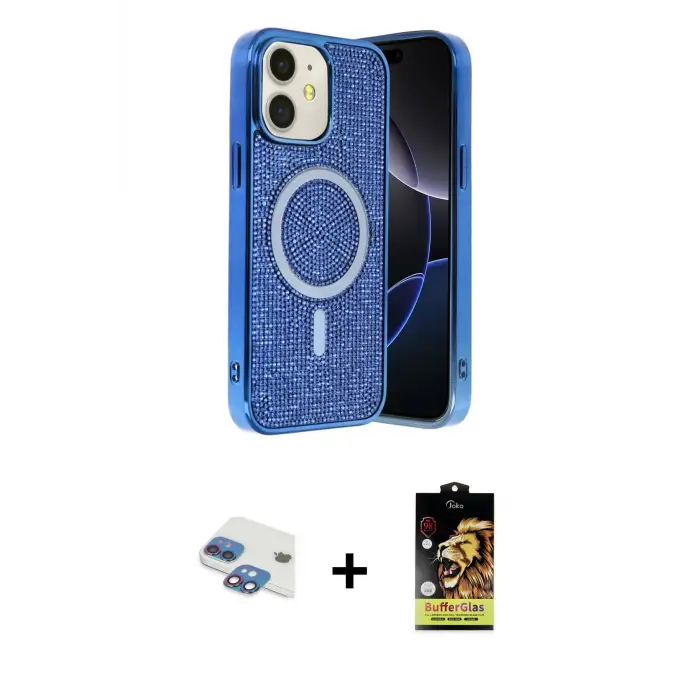 iPhone 11 Kılıf Eksen Çizgi - Siyah Buffer Cam Ekran Koruyucu + Pers Alüminyum Kamera Lens - GI