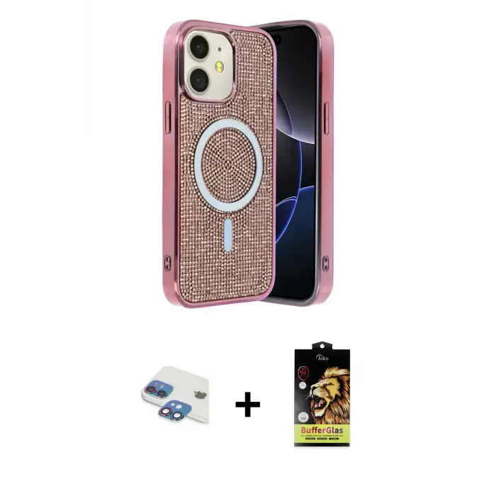 iPhone 11 Kılıf Eksen Çizgi - Siyah Buffer Cam Ekran Koruyucu + Pers Alüminyum Kamera Lens - GI