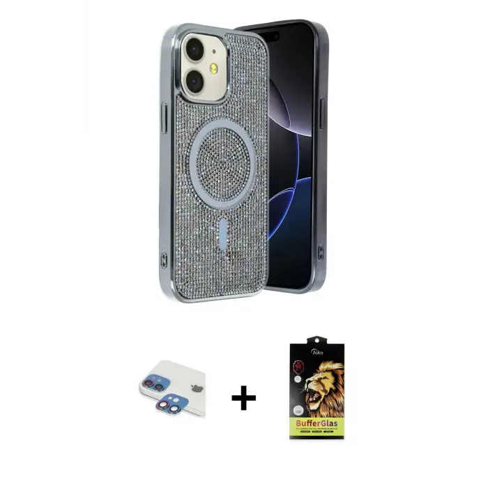 iPhone 11 Kılıf Eksen Çizgi - Siyah Buffer Cam Ekran Koruyucu + Pers Alüminyum Kamera Lens - GI