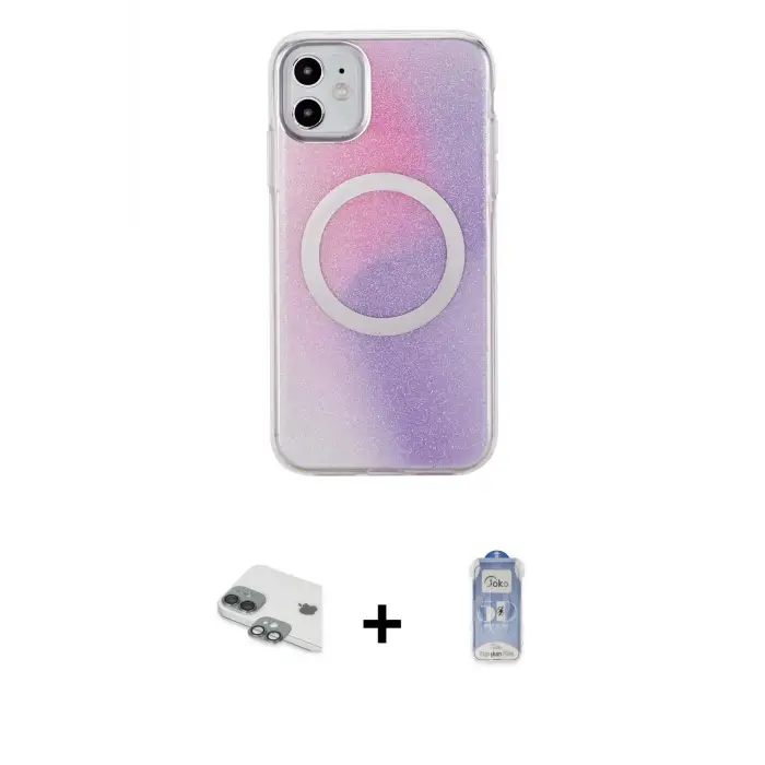iPhone 11 Kılıf Pusula Form - Siyah Joko Magic 5D Cam + Pers Alüminyum Kamera Lens - YL
