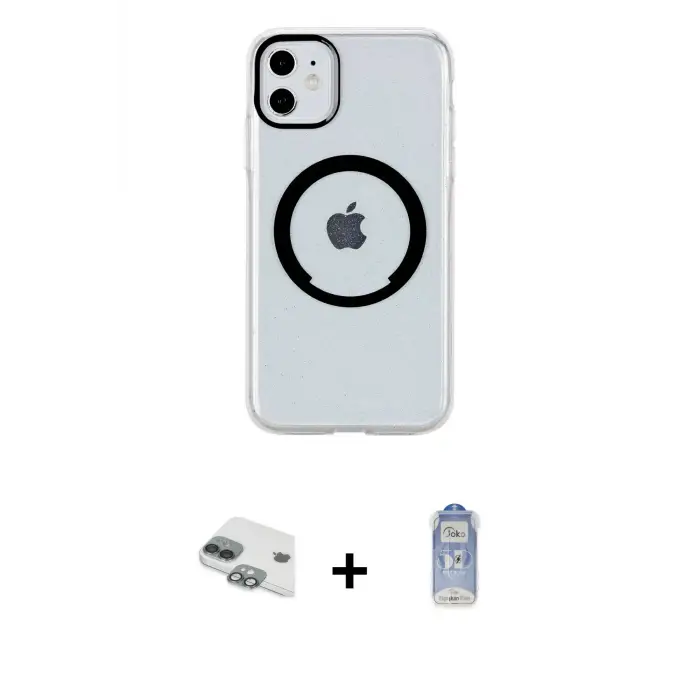 iPhone 11 Kılıf Pusula Form - Siyah Joko Magic 5D Cam + Pers Alüminyum Kamera Lens - YL