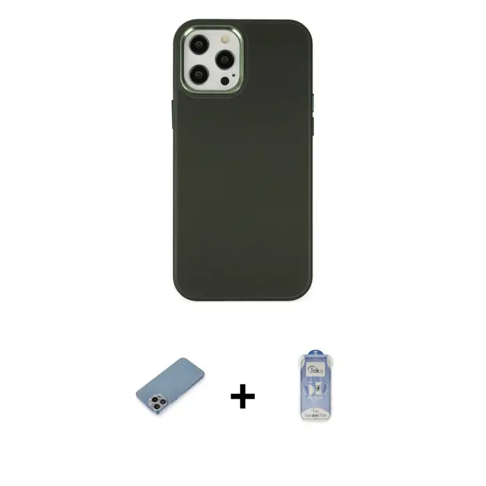 iPhone 12 Pro Max Kılıf Çekirdek Çizgi - Siyah Joko Magic 5D Cam + Shine Kamera Lens Koruma Cam - GI