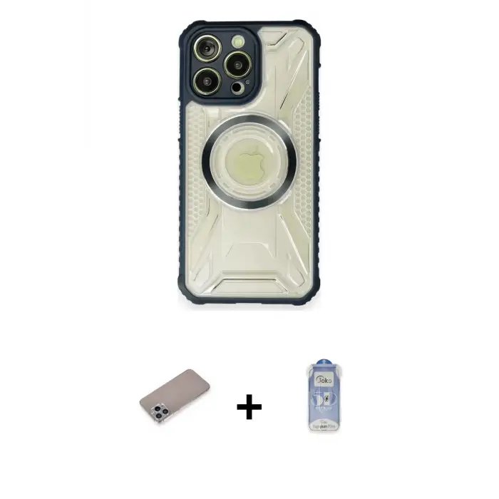 iPhone 12 Pro Max Kılıf Kutup Modern - Siyah Joko Magic 5D Cam + Shine Kamera Lens Koruma Cam - SABE