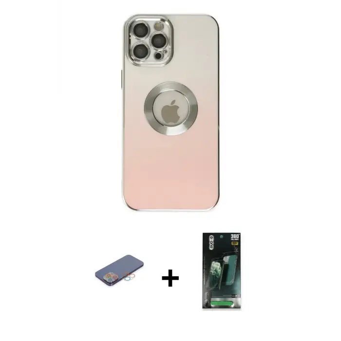 iPhone 12 Pro Max Kılıf Kutup Yansıma Özel Seri - Siyah 360 Mat Full Body Arka Koruyucu + Renkli Kamera Lens Koruma Cam - PE