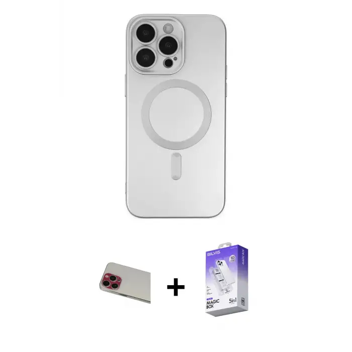 iPhone 13 Pro Max Kılıf Akış Minimal Özel Seri - Siyah Bilvis 5in1 3D Magic Cam Ekran Koruyucu + Rainbow Kamera Lens Koruma Cam - KI