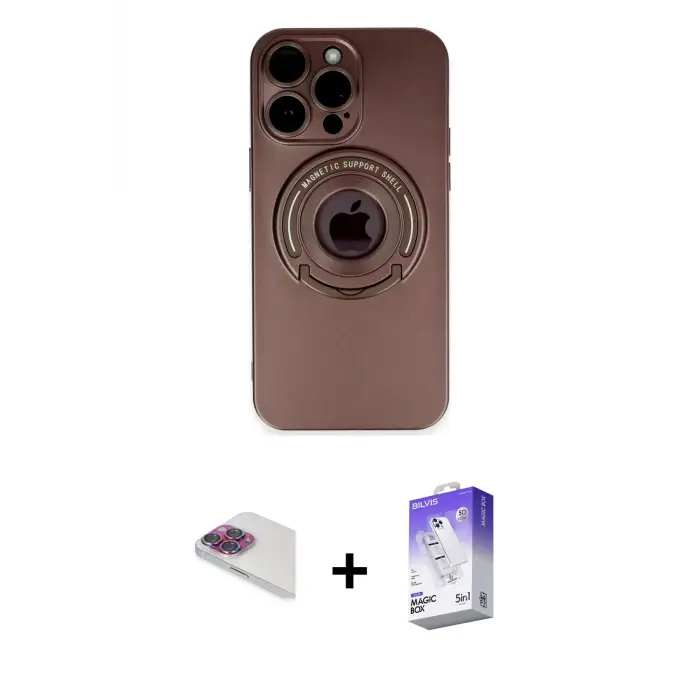 iPhone 13 Pro Max Kılıf Eksen Klasik Prime - Siyah Bilvis 5in1 3D Magic Cam Ekran Koruyucu + Pers Alüminyum Kamera Lens - GI
