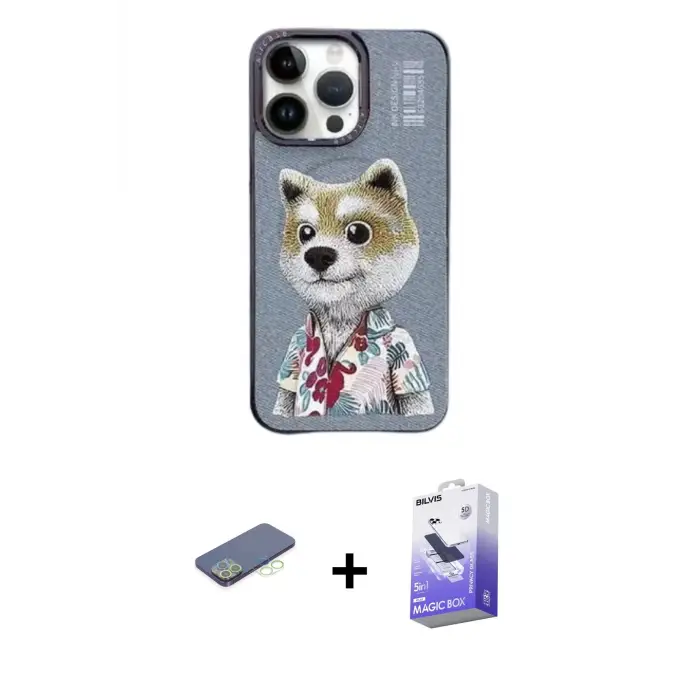 iPhone 13 Pro Max Kılıf Siluet Modern Özel Seri - Siyah Bilvis 5in1 5D Magic Hayalet Cam Ekran Koruyucu + Renkli Kamera Lens Koruma Cam - YL