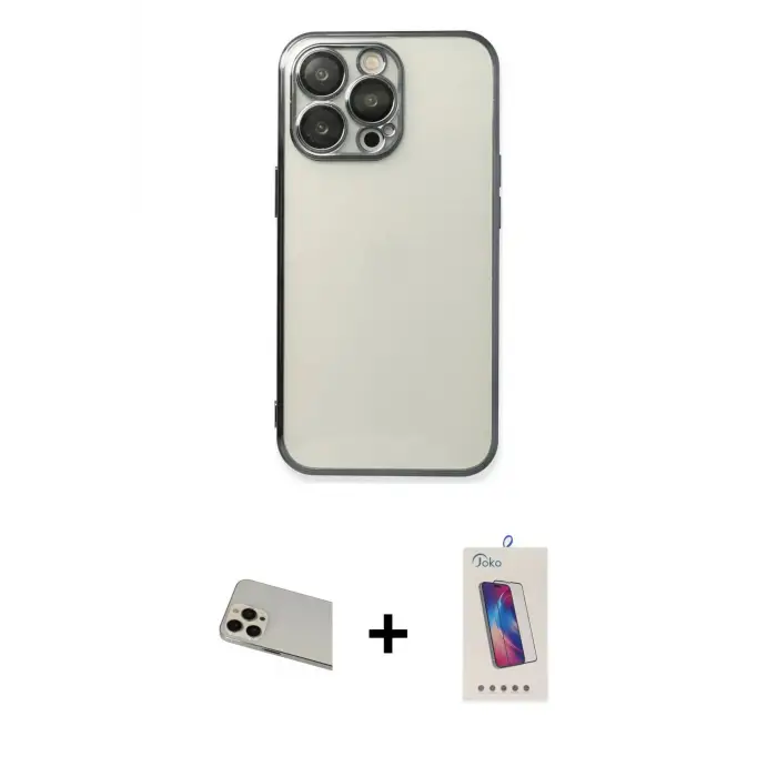 iPhone 13 Pro Max Kılıf Vadi Minimal - Siyah Joko 5D Cam + Rainbow Kamera Lens Koruma Cam - REGD