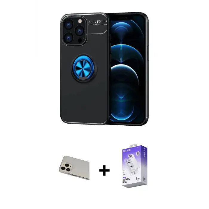 iPhone 13 Pro Max Kılıf Yankı Form Prime - Siyah Bilvis 5in1 3D Magic Cam Ekran Koruyucu + Rainbow Kamera Lens Koruma Cam - REGD